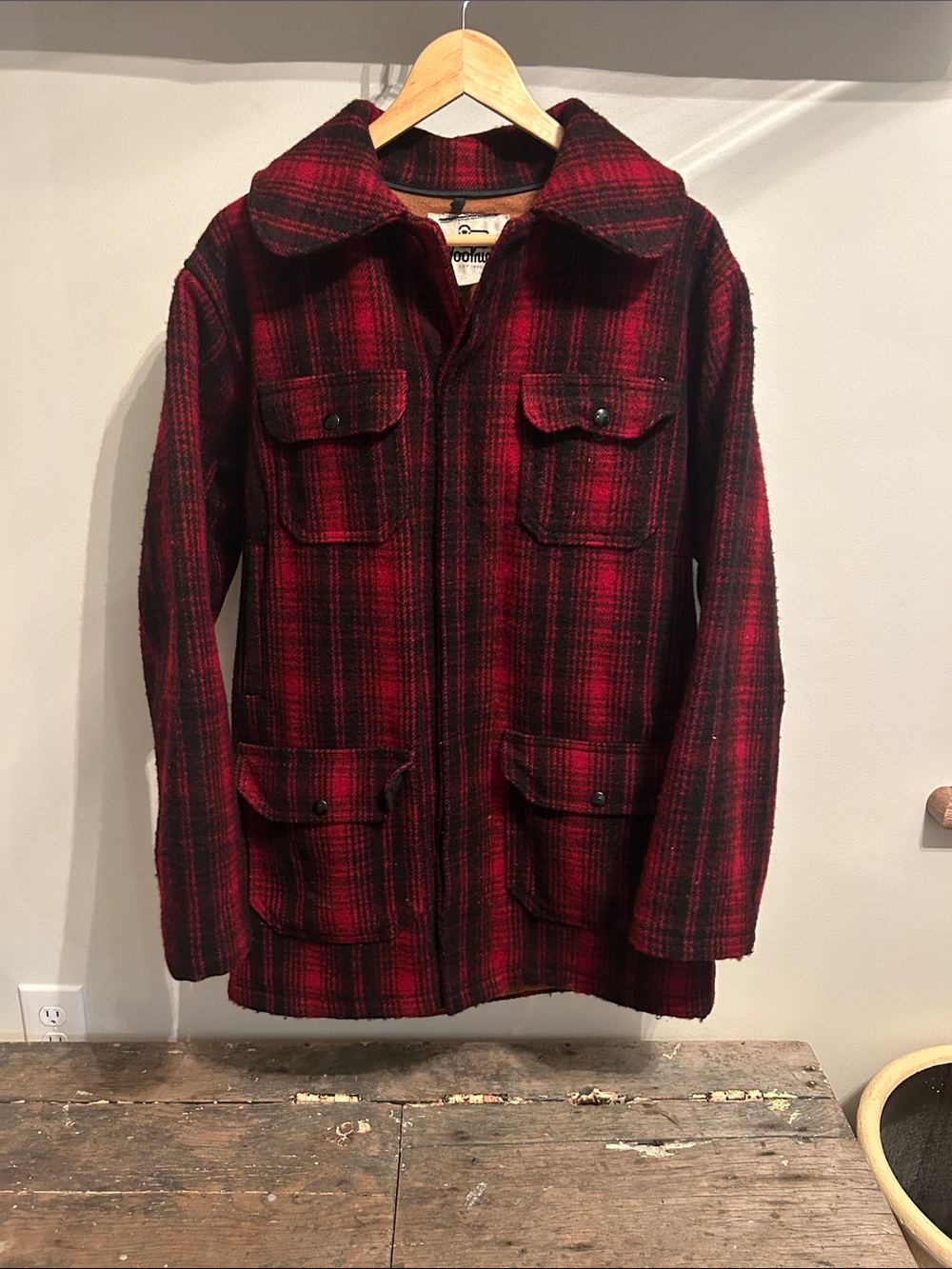 Woolrich Red and Black Plaid Wool Field Jacket - Men's